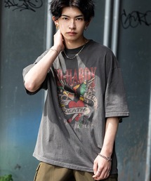 Ed Hardy エドハーディー ピグメント加工ロックプリント半袖Tシャツ