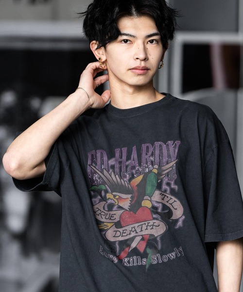 Ed Hardy(エドハーディー)の「Ed Hardy エドハーディー ピグメント加工ロックプリント半袖Tシャツ(Tシャツ/カットソー・メンズ・チャコール/ブラック系/ブラック系1/グレー系1/ブラック系3/グレー系/ブラック系2/ブラック/グレー系2/グレー系3・M/L)」の21枚目の写真
