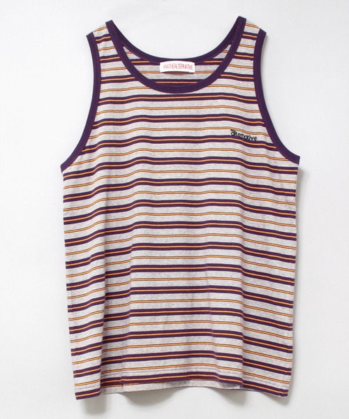 RNA(アールエヌエー)の「M2235 マルチボーダーBIGタンク(タンクトップ・レディース・パープル系その他/ベージュ/杢グレー・MEDIUM)」の4枚目の写真
