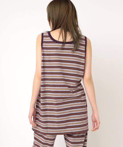 RNA(アールエヌエー)の「M2235 マルチボーダーBIGタンク(タンクトップ・レディース・パープル系その他/ベージュ/杢グレー・MEDIUM)」の8枚目の写真