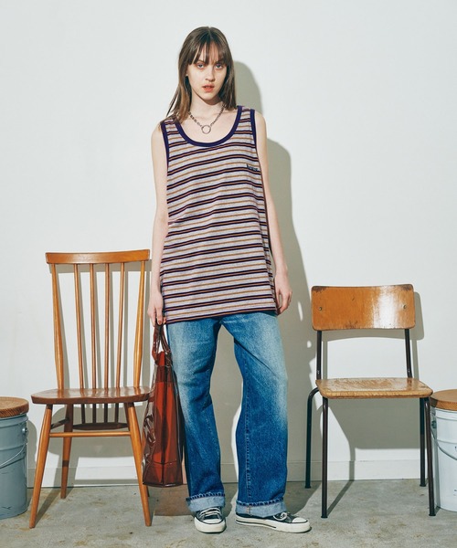 RNA(アールエヌエー)の「M2235 マルチボーダーBIGタンク(タンクトップ・レディース・パープル系その他/ベージュ/杢グレー・MEDIUM)」の16枚目の写真