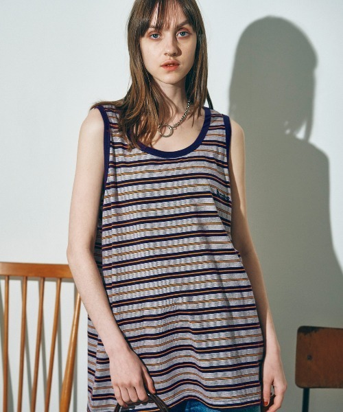 RNA(アールエヌエー)の「M2235 マルチボーダーBIGタンク(タンクトップ・レディース・パープル系その他/ベージュ/杢グレー・MEDIUM)」の13枚目の写真