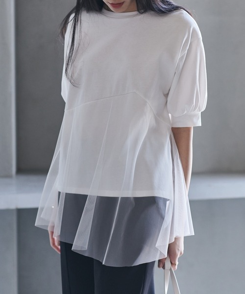 RANAN(ラナン)の「チュールドッキングペプラムトップス(Tシャツ/カットソー・レディース・ブラック/ベージュ/オフホワイト・LL/S/M/L)」の2枚目の写真