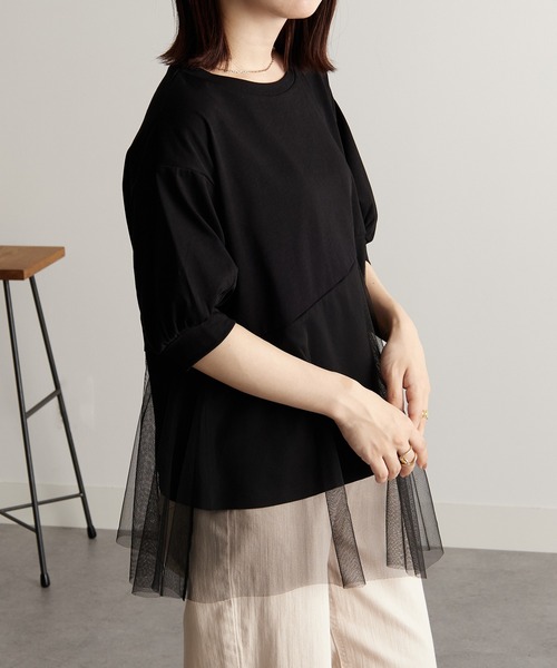 RANAN(ラナン)の「チュールドッキングペプラムトップス(Tシャツ/カットソー・レディース・ブラック/ベージュ/オフホワイト・LL/S/M/L)」の17枚目の写真