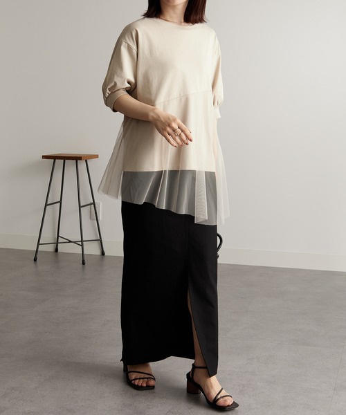 RANAN(ラナン)の「チュールドッキングペプラムトップス(Tシャツ/カットソー・レディース・ブラック/ベージュ/オフホワイト・LL/S/M/L)」の10枚目の写真
