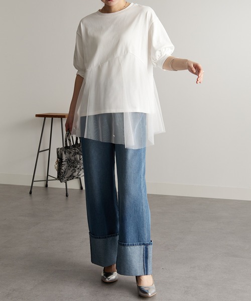 RANAN(ラナン)の「チュールドッキングペプラムトップス(Tシャツ/カットソー・レディース・ブラック/ベージュ/オフホワイト・LL/S/M/L)」の5枚目の写真