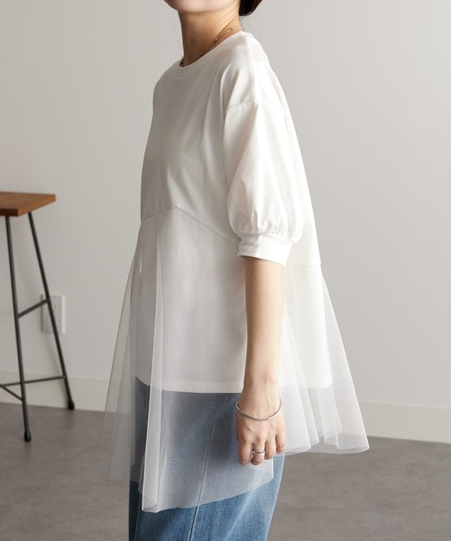 RANAN(ラナン)の「チュールドッキングペプラムトップス(Tシャツ/カットソー・レディース・ブラック/ベージュ/オフホワイト・LL/S/M/L)」の6枚目の写真