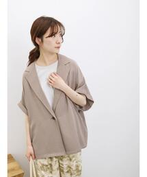 Samansa Mos2 blue | リネンタッチシャツジャケット(シャツ/ブラウス)