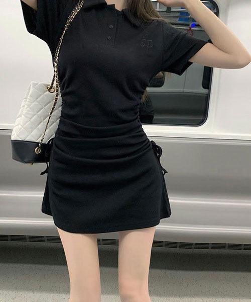 Mayree(メイリー)の「【Mayree】サイドギャザーミニワンピース(ワンピース・レディース・ブルー/ピンク/ブラック・SMALL/MEDIUM/LARGE/X-LARGE)」の11枚目の写真