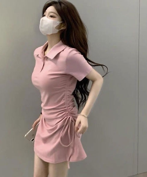 Mayree(メイリー)の「【Mayree】サイドギャザーミニワンピース(ワンピース・レディース・ブルー/ピンク/ブラック・SMALL/MEDIUM/LARGE/X-LARGE)」の9枚目の写真