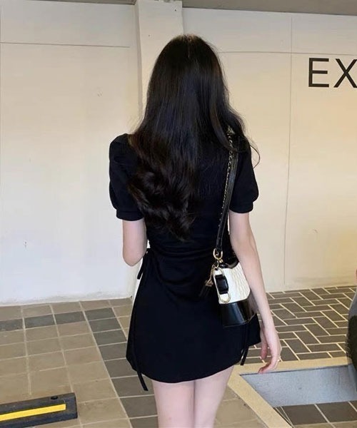 Mayree(メイリー)の「【Mayree】サイドギャザーミニワンピース(ワンピース・レディース・ブルー/ピンク/ブラック・SMALL/MEDIUM/LARGE/X-LARGE)」の12枚目の写真