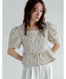 ふくれジャカードペプラムトップス