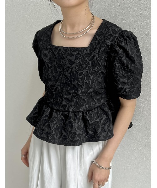 Re:EDIT(リエディ)の「ふくれジャカードペプラムトップス(シャツ/ブラウス・レディース・グリーン/ホワイト/ブラック/ベージュ・MEDIUM/LARGE)」の12枚目の写真