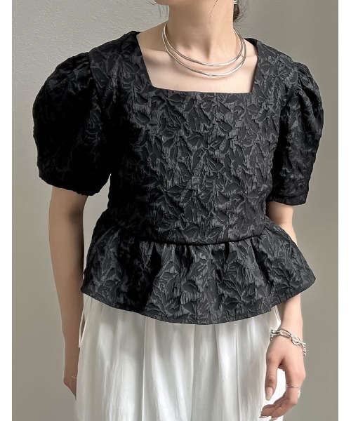 Re:EDIT(リエディ)の「ふくれジャカードペプラムトップス(シャツ/ブラウス・レディース・グリーン/ホワイト/ブラック/ベージュ・MEDIUM/LARGE)」の13枚目の写真