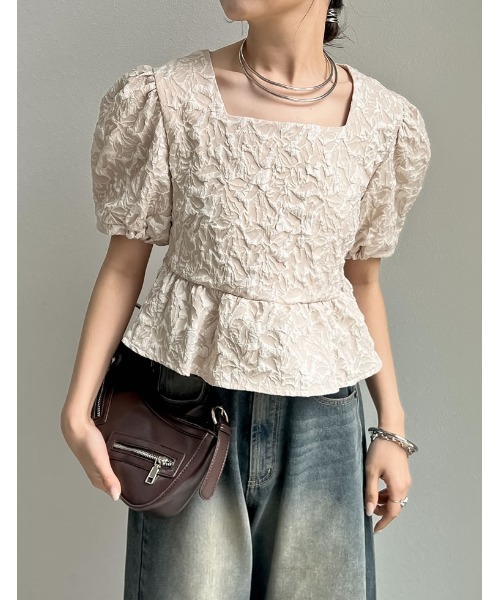 Re:EDIT(リエディ)の「ふくれジャカードペプラムトップス(シャツ/ブラウス・レディース・グリーン/ホワイト/ブラック/ベージュ・MEDIUM/LARGE)」の17枚目の写真