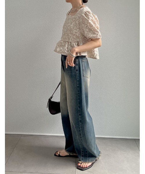 Re:EDIT(リエディ)の「ふくれジャカードペプラムトップス(シャツ/ブラウス・レディース・グリーン/ホワイト/ブラック/ベージュ・MEDIUM/LARGE)」の18枚目の写真