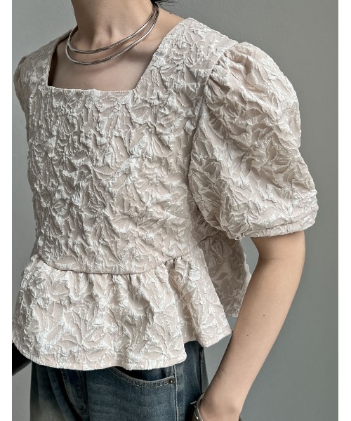 Re:EDIT(リエディ)の「ふくれジャカードペプラムトップス(シャツ/ブラウス・レディース・グリーン/ホワイト/ブラック/ベージュ・MEDIUM/LARGE)」の19枚目の写真