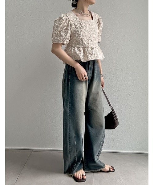 Re:EDIT（リエディ）の「ふくれジャカードペプラムトップス（シャツ