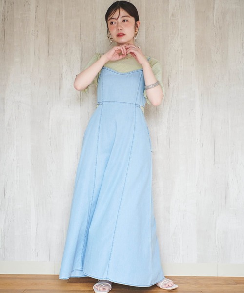 mil（ミル）の「【150㎝前後の小柄さんサイズ】サイドカットデニムキャミワンピース（ワンピース・レディース・ネイビー/ブラック/サックスブルー・XS/S/M）」の21枚目の写真