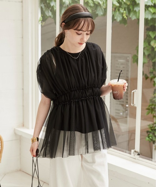 トップス Chiho 小さいサイズ チュールシアートップス 低身長さん・小柄女性