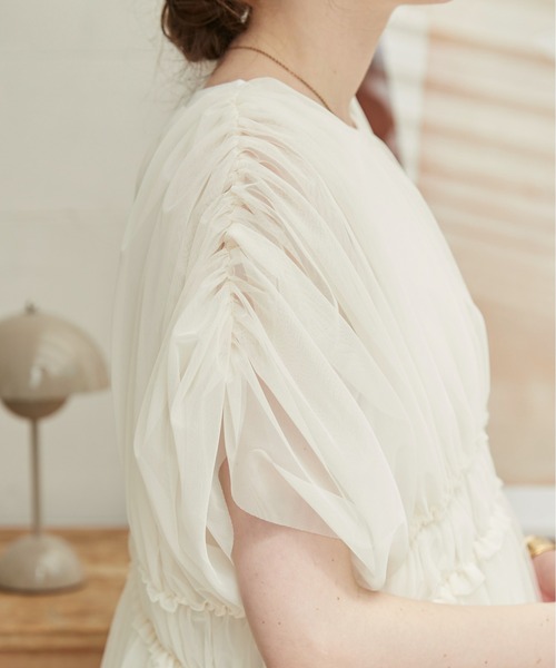 セール】チュール レイヤード ギャザー トップス（Tシャツ