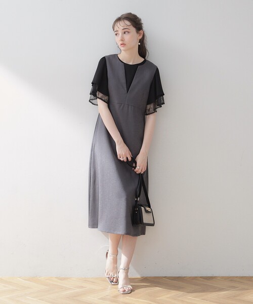 couture brooch（クチュールブローチ）の「◆Vネックフレアジャンスカ（ワンピース・レディース・ベージュ/チャコールグレー・36/38/40/42）」の21枚目の写真