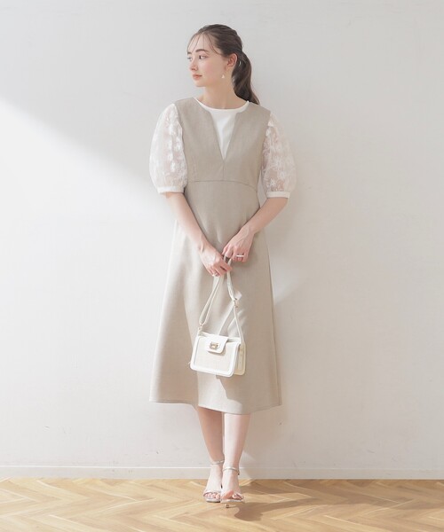 couture brooch（クチュールブローチ）の「◆Vネックフレアジャンスカ（ワンピース・レディース・ベージュ/チャコールグレー・36/38/40/42）」の11枚目の写真