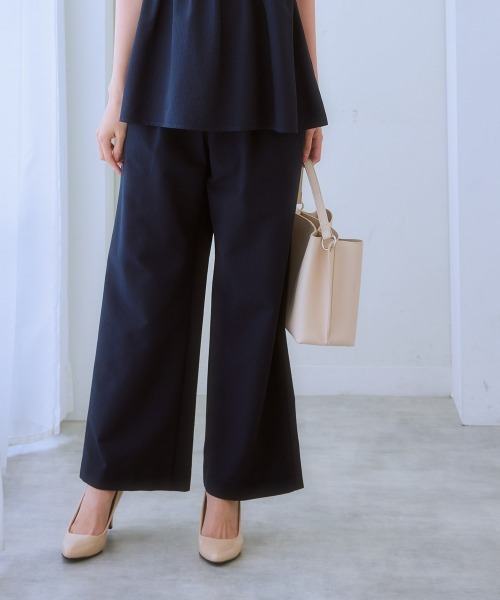7days Life Styling（セブンデイズライフスタイリング）の「（接触冷感・防しわ・ＵＶカット）高機能サッカー生地ワイドパンツ（その他パンツ・レディース・ネイビー/サックスブルー・LL/M/L）」の3枚目の写真
