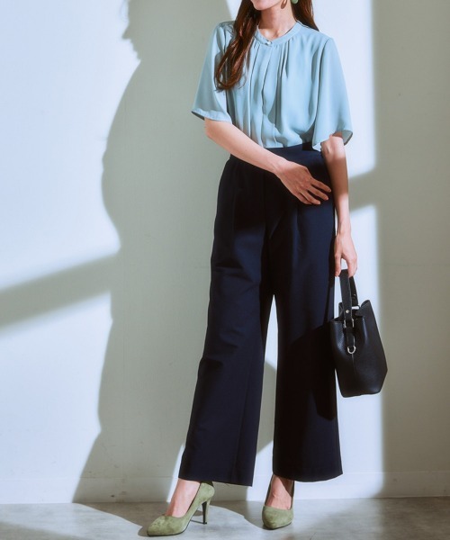 7days Life Styling（セブンデイズライフスタイリング）の「（接触冷感・防しわ・ＵＶカット）高機能サッカー生地ワイドパンツ（その他パンツ・レディース・ネイビー/サックスブルー・LL/M/L）」の5枚目の写真