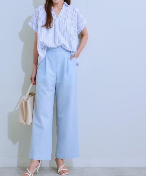 7days Life Styling（セブンデイズライフスタイリング）の「（接触冷感・防しわ・ＵＶカット）高機能サッカー生地ワイドパンツ（その他パンツ・レディース・ネイビー/サックスブルー・LL/M/L）」の12枚目の写真