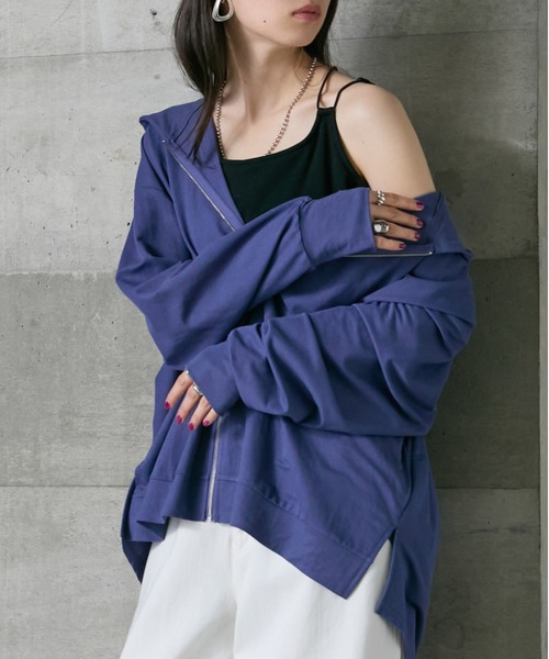 Soiunique（スワユニーク）の「UVカット・接触冷感バックタック指穴付パーカー ［Soiunique］（パーカー・レディース・杢グレー/ブラック/パープル/ライトグレー・FREE/S-M/L-XL）」の4枚目の写真