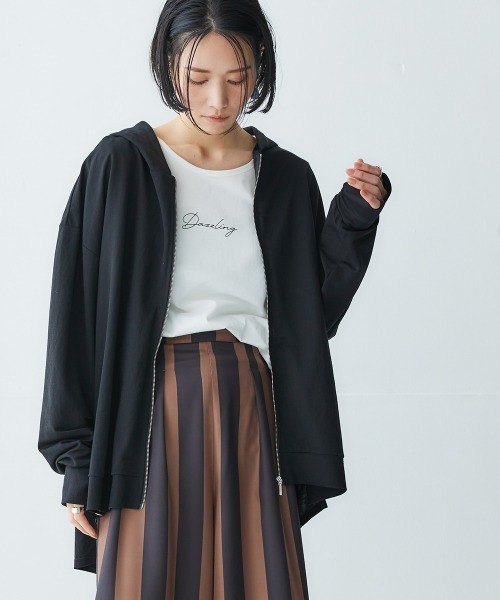 Soiunique（スワユニーク）の「UVカット・接触冷感バックタック指穴付パーカー ［Soiunique］（パーカー・レディース・杢グレー/ブラック/パープル/ライトグレー・FREE/S-M/L-XL）」の8枚目の写真