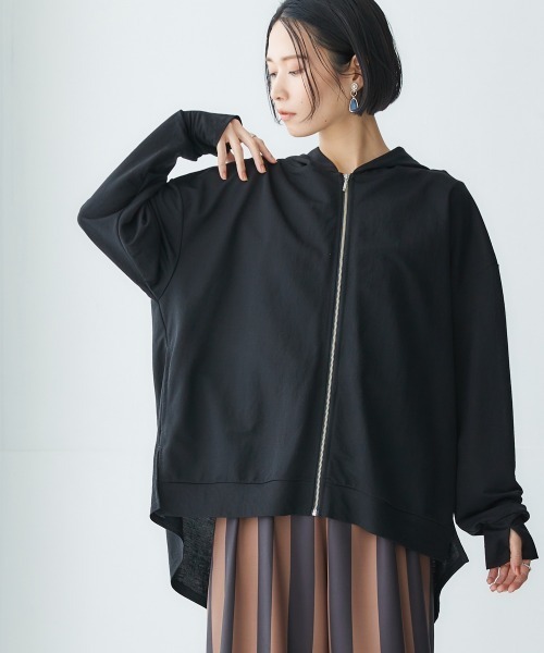 Soiunique（スワユニーク）の「UVカット・接触冷感バックタック指穴付パーカー ［Soiunique］（パーカー・レディース・杢グレー/ブラック/パープル/ライトグレー・FREE/S-M/L-XL）」の10枚目の写真