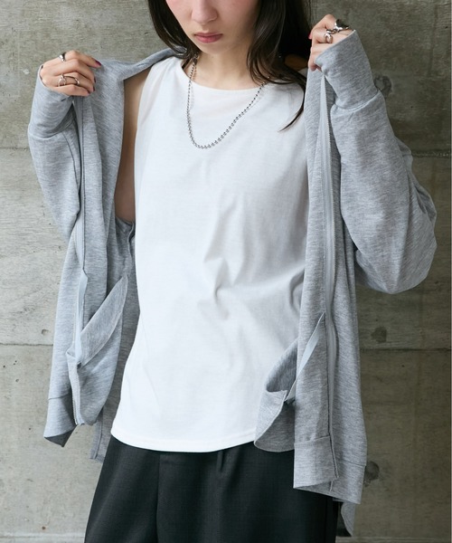 Soiunique（スワユニーク）の「UVカット・接触冷感バックタック指穴付パーカー ［Soiunique］（パーカー・レディース・杢グレー/ブラック/パープル/ライトグレー・FREE/S-M/L-XL）」の9枚目の写真