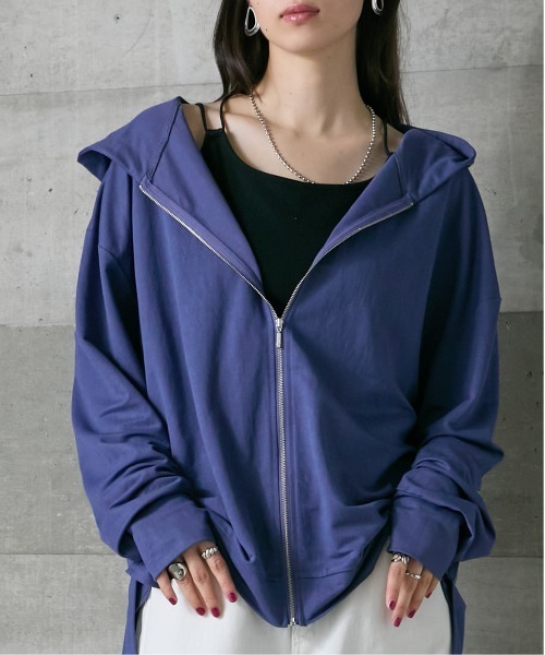 Soiunique（スワユニーク）の「UVカット・接触冷感バックタック指穴付パーカー ［Soiunique］（パーカー・レディース・杢グレー/ブラック/パープル/ライトグレー・FREE/S-M/L-XL）」の7枚目の写真