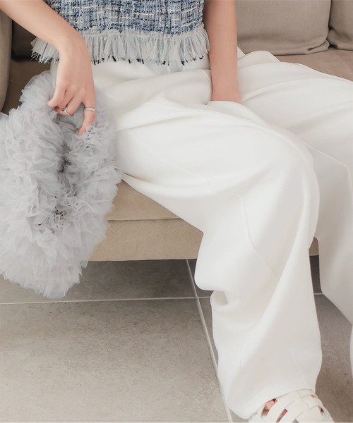 KOBE LETTUCE（コウベレタス）の「ダイバー素材ワイドカーブパンツ（スウェットパンツ・レディース・オフホワイト/グレー/ブラック/カーキ/ダークブラウン/チャコール/グレイッシュベージュ・PM/M/M-Short）」の9枚目の写真