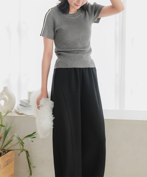 KOBE LETTUCE（コウベレタス）の「ダイバー素材ワイドカーブパンツ（スウェットパンツ・レディース・オフホワイト/グレー/ブラック/カーキ/ダークブラウン/チャコール/グレイッシュベージュ・PM/M/M-Short）」の14枚目の写真