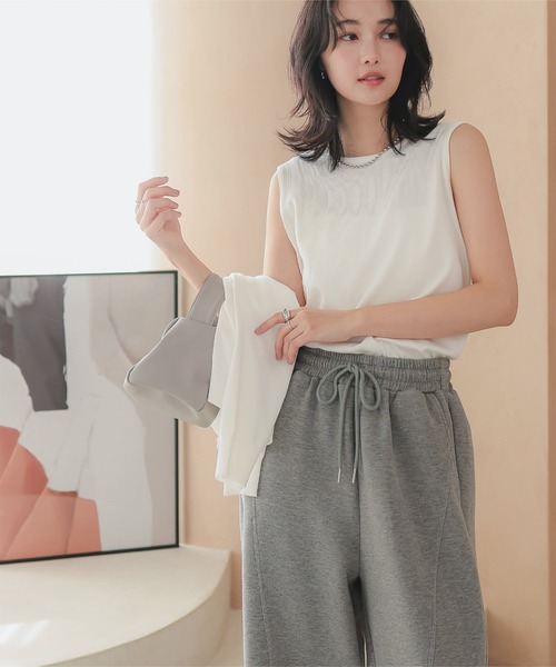 KOBE LETTUCE（コウベレタス）の「ダイバー素材ワイドカーブパンツ（スウェットパンツ・レディース・オフホワイト/グレー/ブラック/カーキ/ダークブラウン/チャコール/グレイッシュベージュ・PM/M/M-Short）」の20枚目の写真