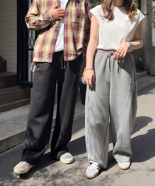 セール】ダイバー素材ワイドカーブパンツ（スウェットパンツ
