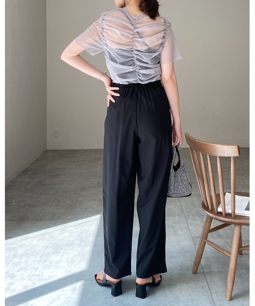 She's Closet(シーズクローゼット)の「シャーリングシースルーカットソー シアー半袖メッシュチュールトップス(Tシャツ/カットソー・レディース・グレー/グレイッシュベージュ/アイボリー/ブラック・FREE)」の20枚目の写真