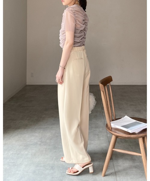 She's Closet(シーズクローゼット)の「シャーリングシースルーカットソー シアー半袖メッシュチュールトップス(Tシャツ/カットソー・レディース・グレー/グレイッシュベージュ/アイボリー/ブラック・FREE)」の22枚目の写真