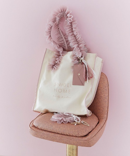 SNIDEL HOME（スナイデルホーム）の「チュールキャンバスバッグ（トートバッグ・レディース・ブラック/ピンク/ブルー/アイボリー/ラベンダー・FREE）」の5枚目の写真