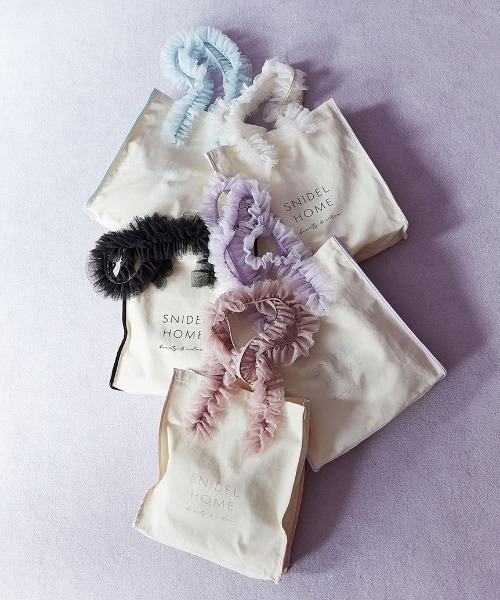 SNIDEL HOME（スナイデルホーム）の「チュールキャンバスバッグ（トートバッグ・レディース・ブラック/ピンク/ブルー/アイボリー/ラベンダー・FREE）」の6枚目の写真