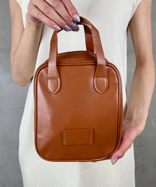 セール】フェイクレザーメイクポーチ 高見え 多収納 持ち手付き ミニ