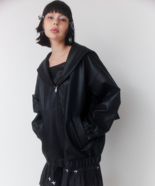 Candy Stripper（キャンディストリッパー）の「SAILOR COLLAR FAKE LEATHER ジャケット（その他アウター・レディース・ブラック/グレー・2）」の5枚目の写真