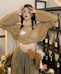 【i-dare】カットアウト メッシュニット  トップス