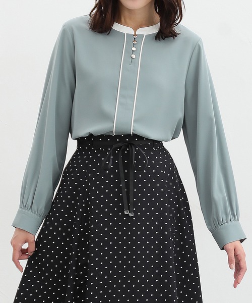 Honeys(ハニーズ)の「配色使いブラウス(シャツ/ブラウス・レディース・ホワイト/ネイビー/ミント/ブラック系・S/M/L/LL/3L)」の3枚目の写真