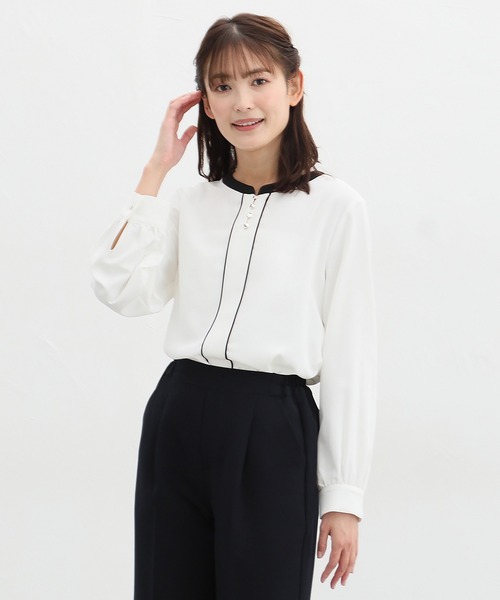 Honeys(ハニーズ)の「配色使いブラウス(シャツ/ブラウス・レディース・ホワイト/ネイビー/ミント/ブラック系・S/M/L/LL/3L)」の7枚目の写真