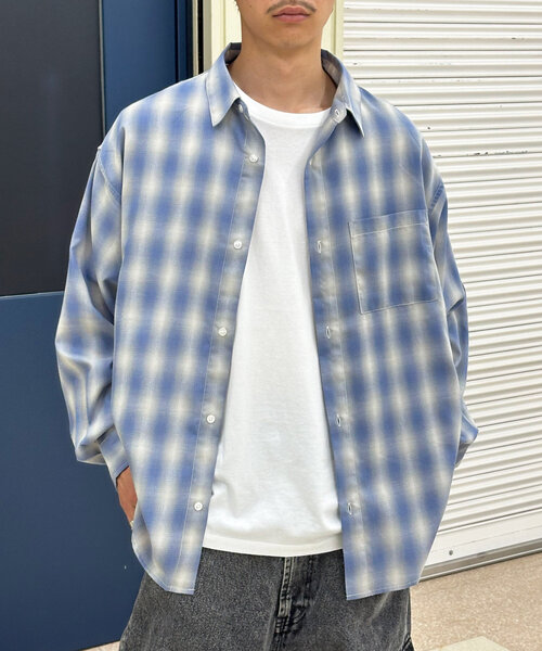 CIAOPANIC（チャオパニック）の「【ユニセックス】オンブレチェックシャツ（シャツ/ブラウス・レディース・チャコールグレー/ブラック/ネイビー/グレー/サックスブルー/オレンジ/ブルー/ホワイト・MEDIUM/LARGE）」の7枚目の写真