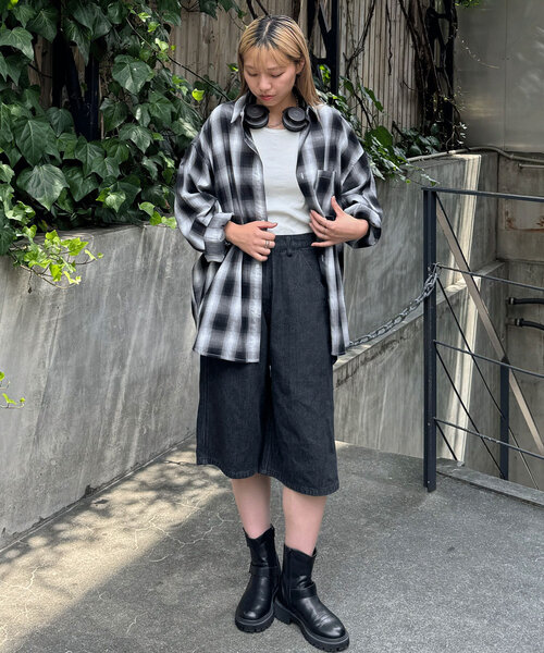 CIAOPANIC（チャオパニック）の「【ユニセックス】オンブレチェックシャツ（シャツ/ブラウス・レディース・チャコールグレー/ブラック/ネイビー/グレー/サックスブルー/オレンジ/ブルー/ホワイト・MEDIUM/LARGE）」の12枚目の写真